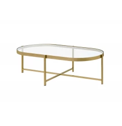 54" Gold And Clear Glass Oval Coffee Table