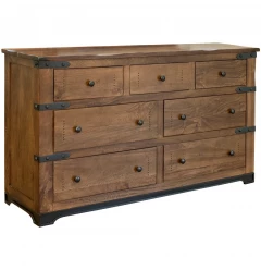 70" Brown and Black Solid Wood Seven Drawer Triple Dresser