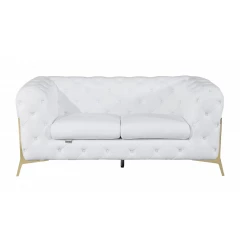 69" White And Gold Italian Leather Loveseat