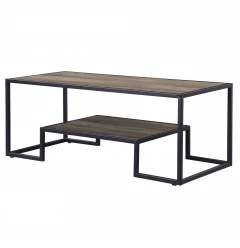 45" Black And Rustic Oak Paper Veneer And Metal Rectangular Coffee Table With Shelf