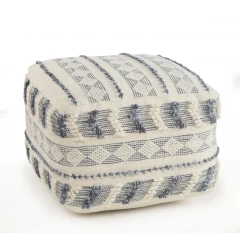 18" Blue Wool Ottoman
