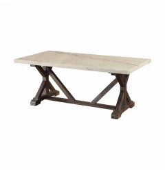 26" Brown And White Faux Marble And Solid Wood Rectangular Coffee Table