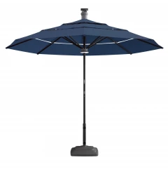 11' Blue Sunbrella Octagonal Lighted Smart Market Patio Umbrella