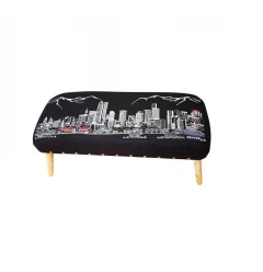 38" Gray Wool And Brown Ottoman