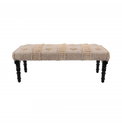 47" Cream And Black Leg Abstract Stripe and Dot Upholstery Bench