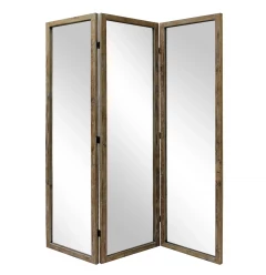 Three Panel Natural Zig Zag Wood Room Divider Screen