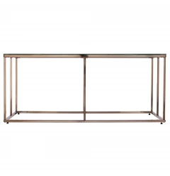 42" Champagne Glass And Metal Geometric Coffee Table