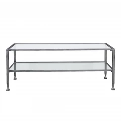 48" Silver Glass And Metal Rectangular Coffee Table