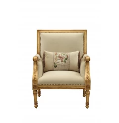 33" X 32" X 41" Fabric Antique Gold Upholstery Wood Legtrim Accent Chair  Pillow