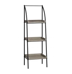 taupe metal etagere bookcase with shelves for storage and display