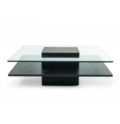 14" Oak Mdf  Glass  And Veneer Coffee Table