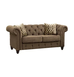 67" Brown 100% Linen And Black Love Seat