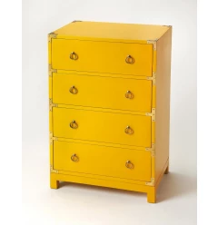 24" Yellow Solid Wood Four Drawer Dresser