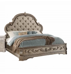 90" X 68" X 72" Queen Antique Champagne Pu Bed