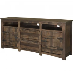 80" Brown Solid Wood Cabinet Enclosed Storage Distressed TV Stand