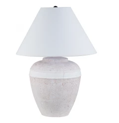 23" Red and White Ceramic Urn Table Lamp With White Cone Shade