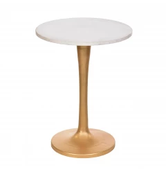19" Gold And White Marble Round End Table