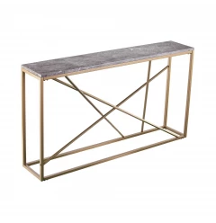 52" Gray and Gold Faux Marble Frame Console Table