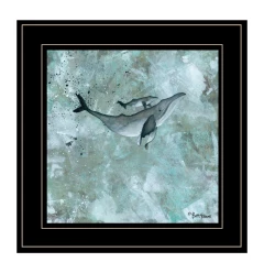 Simplicity Blue Gray Humpback Whale Black Framed Print Wall Art