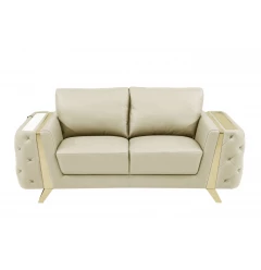 72" Beige And Gold Genuine Leather Loveseat