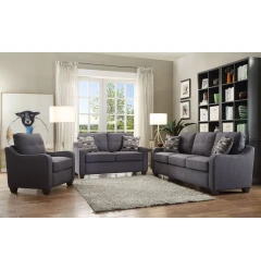 69" Gray Linen and Dark Brown Sofa and toss pillows