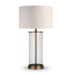 28" Brass Glass Table Lamp With White Drum Shade
