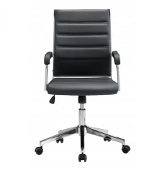 Black Faux Leather Tufted Seat Swivel Adjustable Task Chair Leather Back Steel Frame