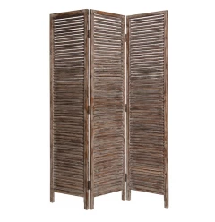 63" X 72" Brown 3 Panel Solid Wood Fortress  Screen