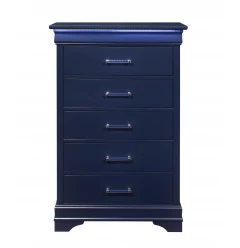 16" Blue Solid Wood Five Drawer Chest With LED Lighting