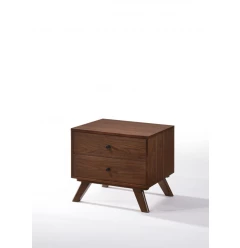Mid Century Classic Box Shaped Walnut Nightstand with Two Drawers