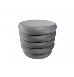 21" Gray Velvet Tufted Round Cocktail Ottoman