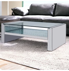 47" Clear And Silver Glass Mirrored Coffee Table With Shelf