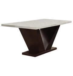 64" White And Brown Marble Pedestal Base Dining Table