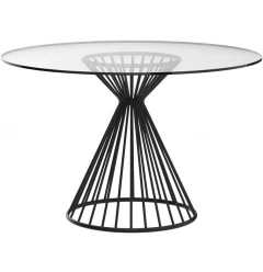 47" Clear and Black Rounded Glass and Iron Pedestal Base Dining Table