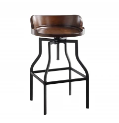 26" Chestnut And Black Steel Swivel Backless Adjustable Height Bar Chair