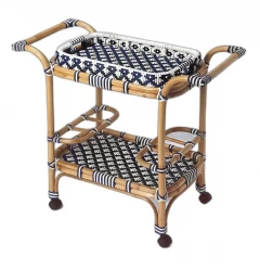 Blue And White Rattan Bar Cart