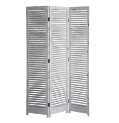 71" White Wood Folding Three Panel Screen Room Divider