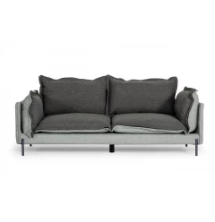 modern tone grey sofa with reversible cushions and wood accents