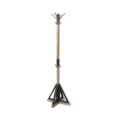 Black Metal And Wooden Coat Rack With Multiple Hooks