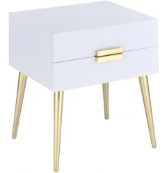 24" Gold And White End Table With Two Drawers