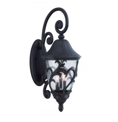 Three Light Matte Black Leaf Detail Wall Light