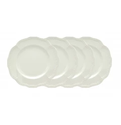 White Four Piece Round Scallop Stoneware Service For Four Salad Plate Set