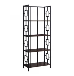 espresso metal geometric bookcase with rectangular shelves and symmetrical design