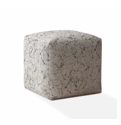 17" Beige Cotton Abstract Pouf Ottoman