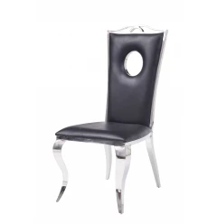 Set of Two Black And Silver Upholstered Faux Leather Dining Side Chairs