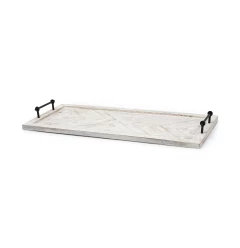 herringbone pattern metal raised edges tray with wood and metal elements