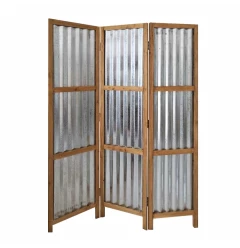 72" Brown Folding Three Panel Screen Room Divider