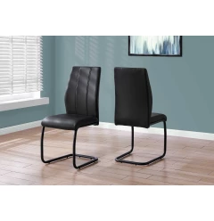 Set of Two Black Upholstered Faux Leather Dining Side Chairs