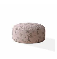 24" Gray Twill Round Paris Pouf Ottoman