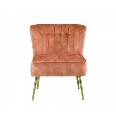 Orange velvet brown solid slipper chair with hardwood legs and comfortable rectangular seat